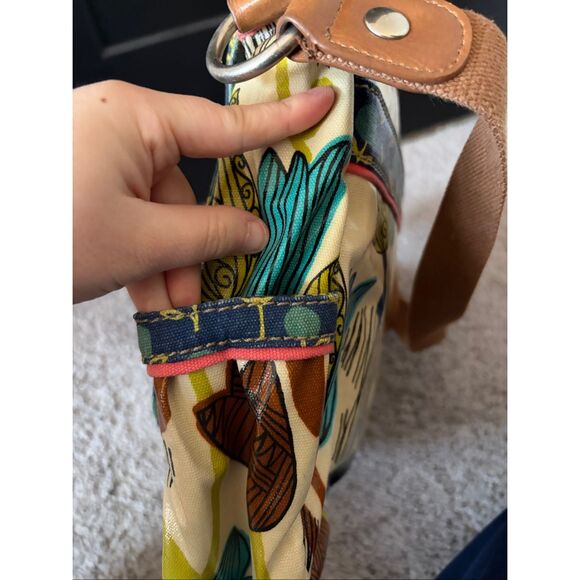 Vintage Fossil Key-Per Coated Canvas Multi-Color Floral Messenger Bag - Picture 6 of 14